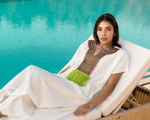 Rhinestone Colorato Linen Kaftan