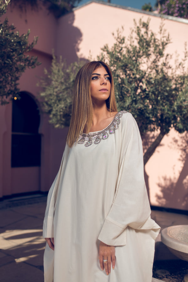 Embroidered Neckline Kaftan