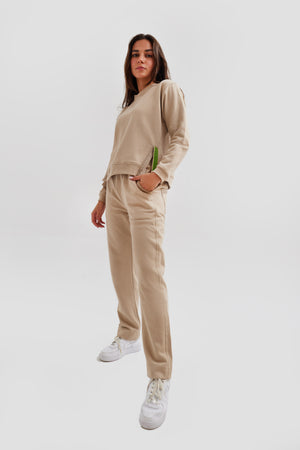 Treccia Beige Straight Sweatpants